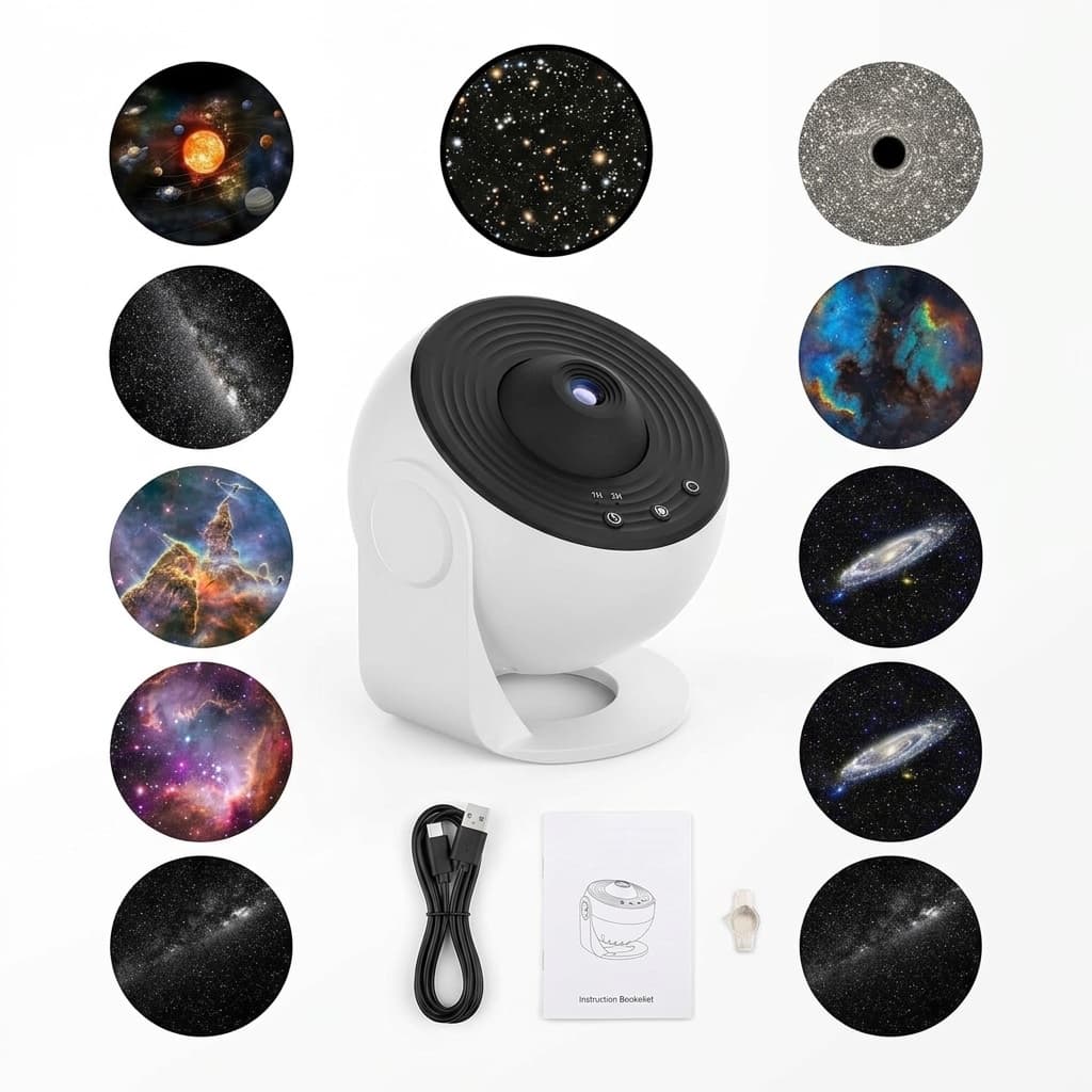 Proiettore Galassia LED 12 Film – Galaxy Projector con 12 Diapositive e Rotazione Silenziosa | Effetto Cielo Stellato Realistico per Camera, Bambini e Relax