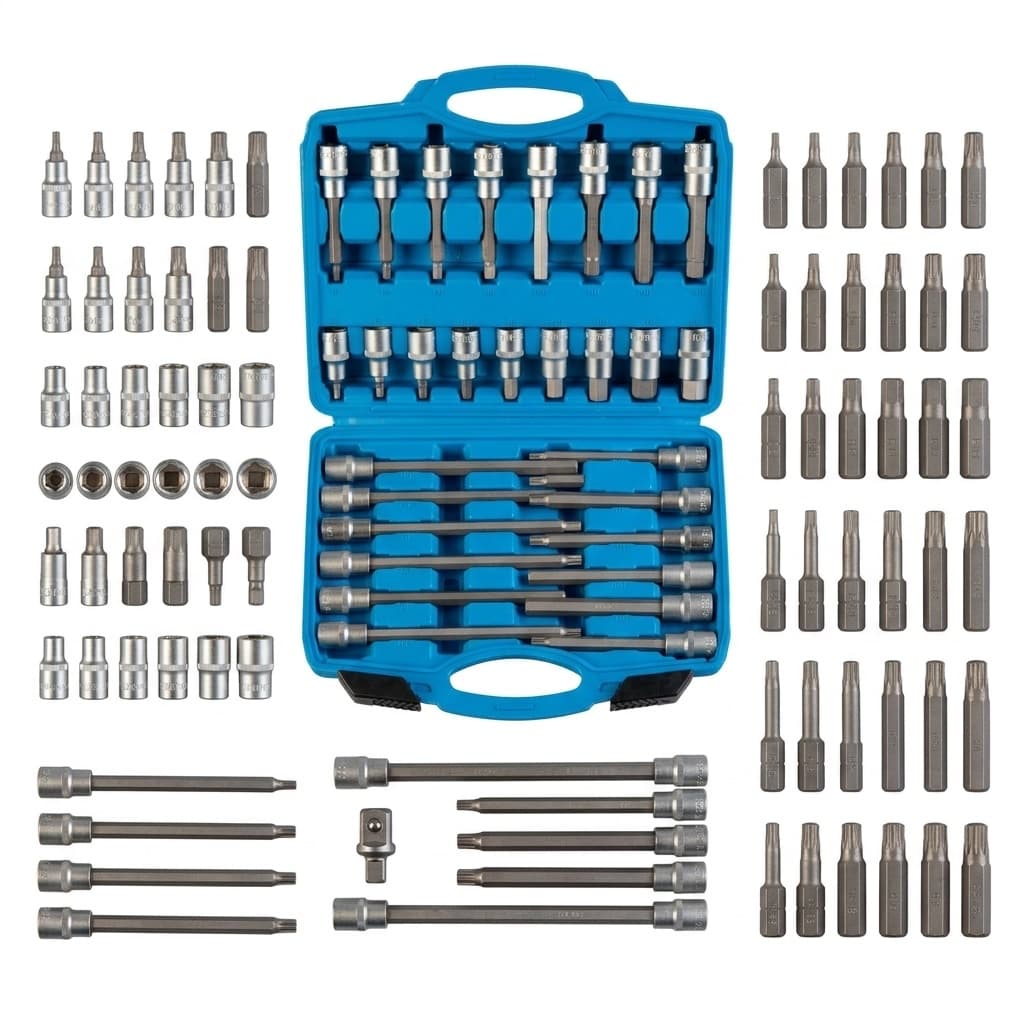 Set 88 pezzi di bussole scanalate, esagonali e torx con attacco prese da 1,2
