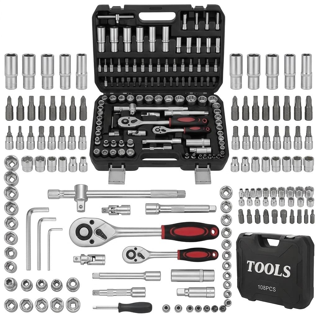 Set bussole e chiavi a cricchetto professionale con valigetta rigida – 108 pezzi