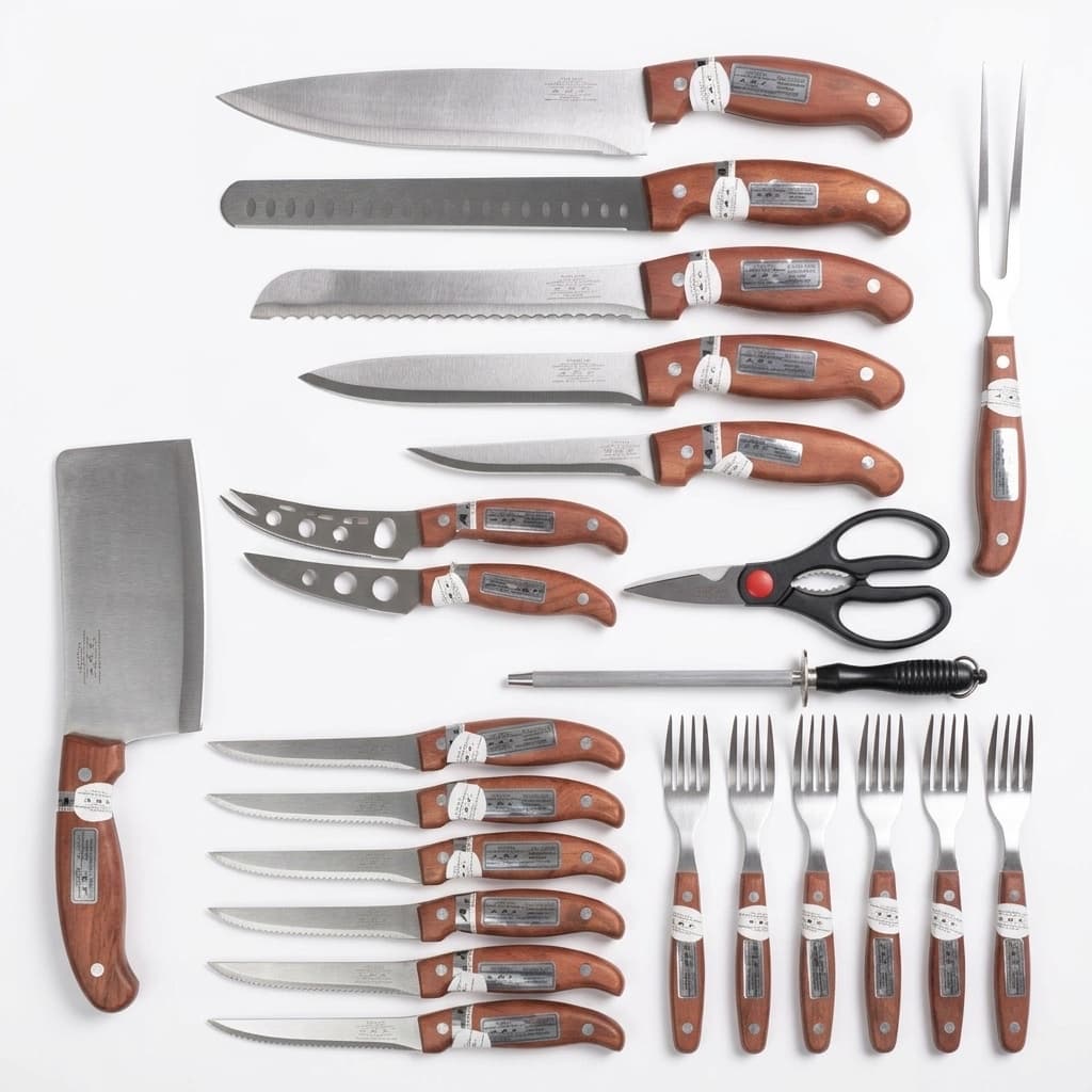 Set di posate ed accessori da 24 pezzi in acciaio inox manici in legno elegante - foto 1