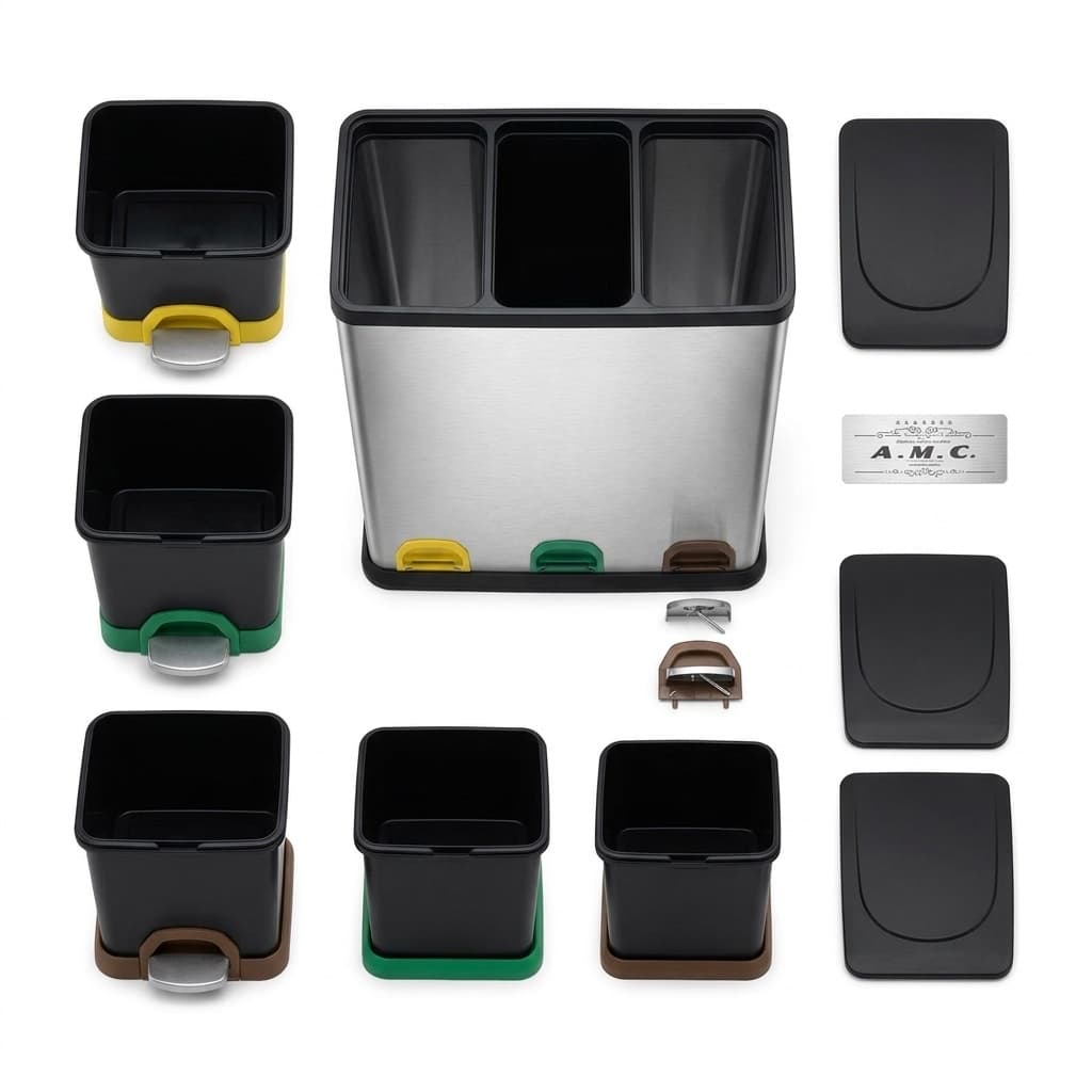 Set Pattumiera Raccolta Differenziata in Metallo 45 LT con Pedale