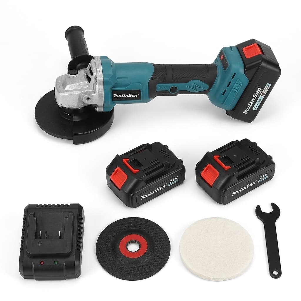 Smerigliatrice Angolare a Batteria 21V Brushless – Mulinsen | Disco 125mm | 2 Batterie al Litio | Motore Potente e Leggero per Taglio e Lucidatura