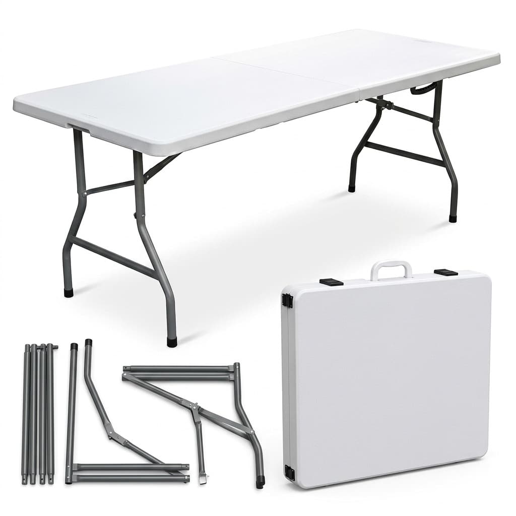 Tavolo Pieghevole da Giardino in Dura Resina a Valigetta in HDPE Richiudibile