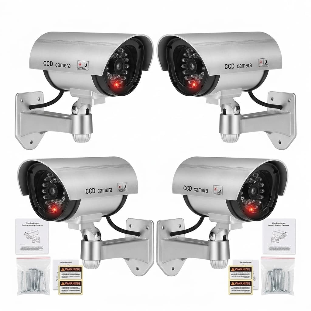 4 Telecamere Finte DUMMY IR CAMERA | LED Lampeggiante | Uso Interno ed Esterno