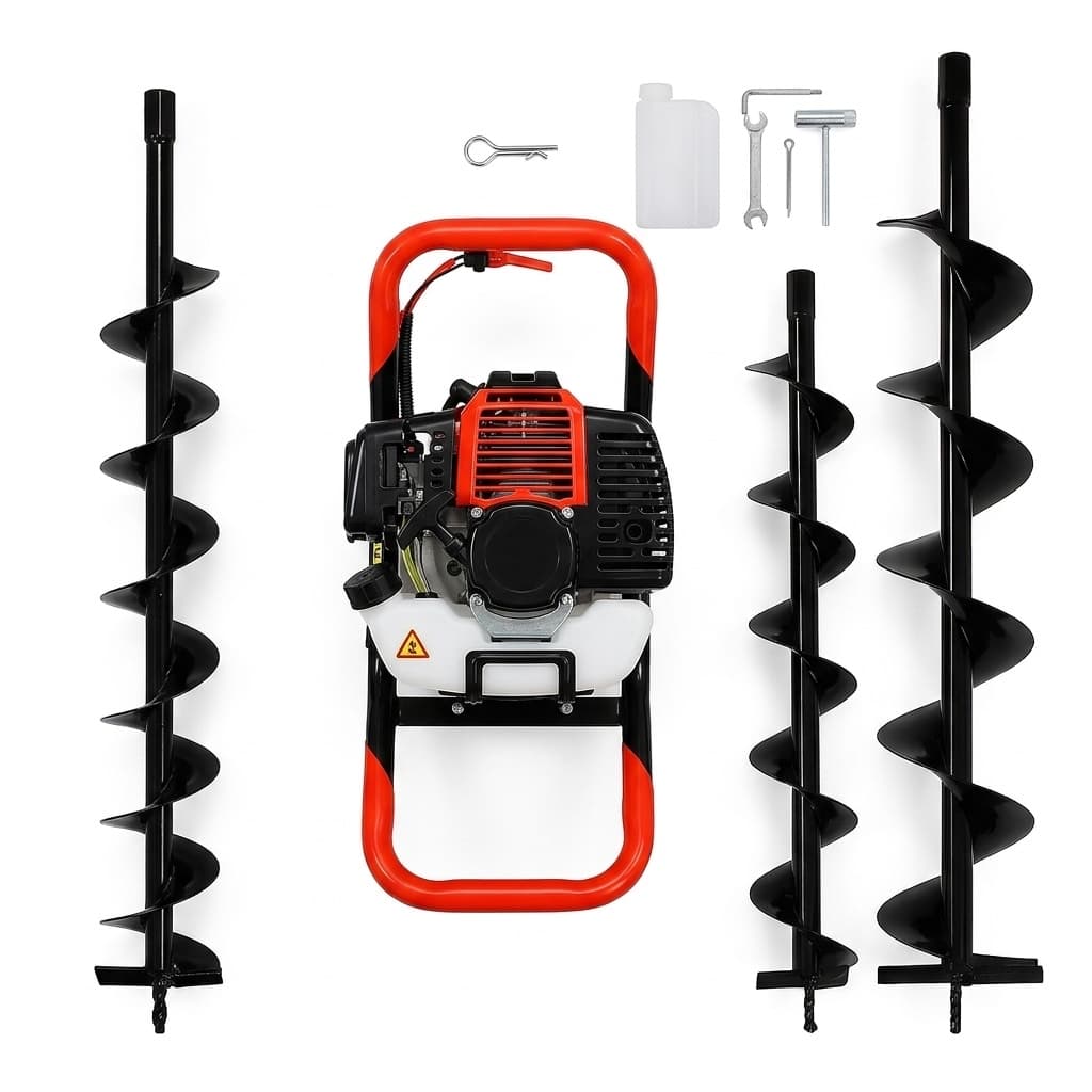 Trivella a Scoppio 52cc – Motore 2 Tempi Potente | Set 3 Punte 100/150/200 mm | Trapano per Terreno Professionale | Scavatore di Buche per Pali e Piante - foto 1