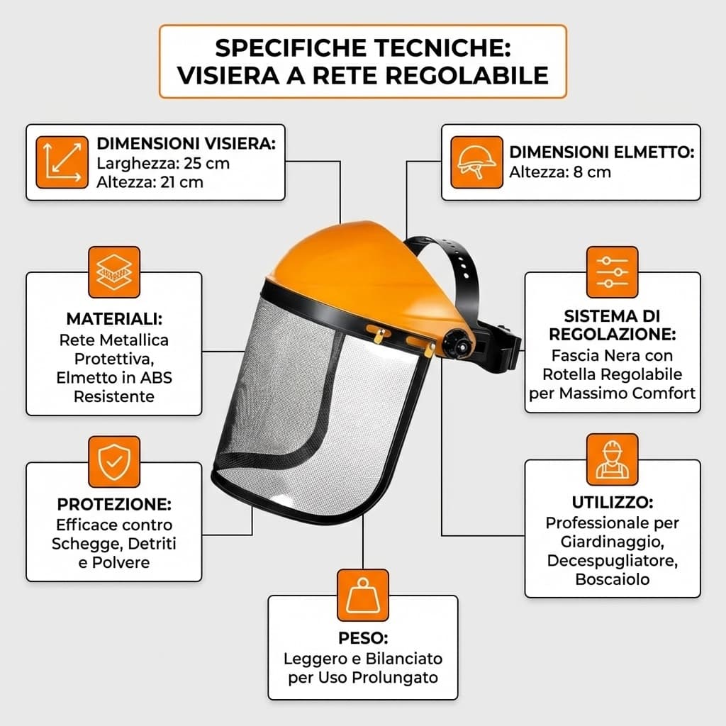 Specifiche Visiera A Rete Regolabile Maschera Protettiva Per Decespugliatore