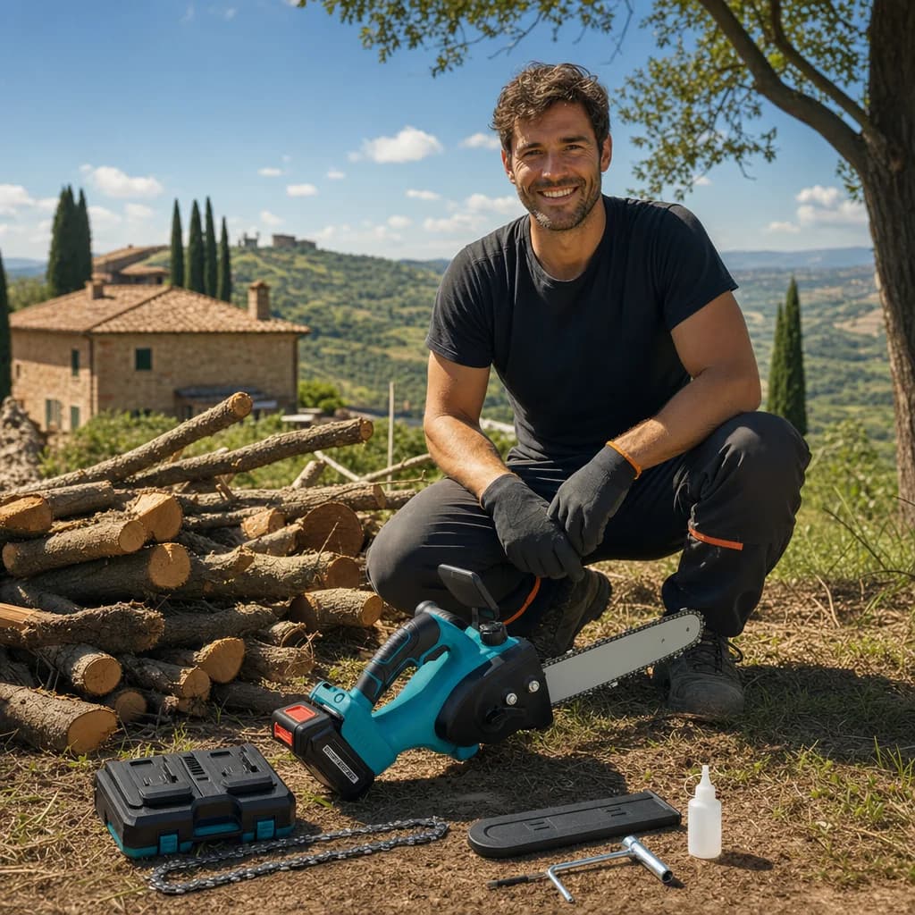 Motosega a Batteria 48V – Lama da 12” (30 cm) | Motore 800W | Batteria al Litio 4.0Ah | Taglio Rapido e Preciso per Potatura e Legna - foto 4