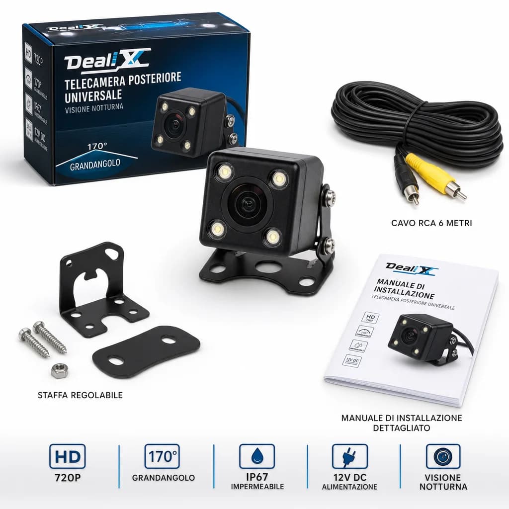 Telecamera Posteriore per Auto Dealix | Retrocamera Universale RCA 12V – Visione Notturna e Grandangolo HD - foto 1